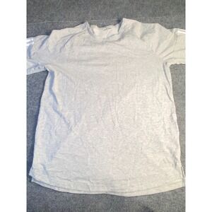 Adidas Tee Shirt Mens Med Gray Solid White Stripes Side Regular Fit Crew‎ Neck